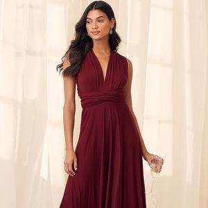Sleeveless V-Neck Burgundy Maxi Dress